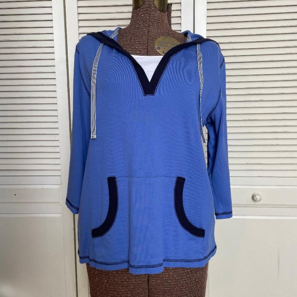Karen Scott Sport Lightweight Pullover Hoodie 3/4 Sleeve Women's L